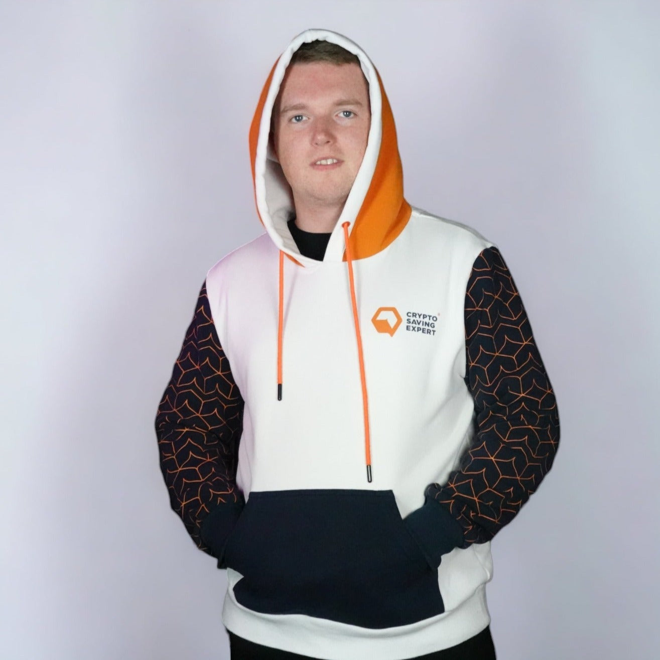 White Hoodie, CSE, Cryptocurrency Pullover mug shot 