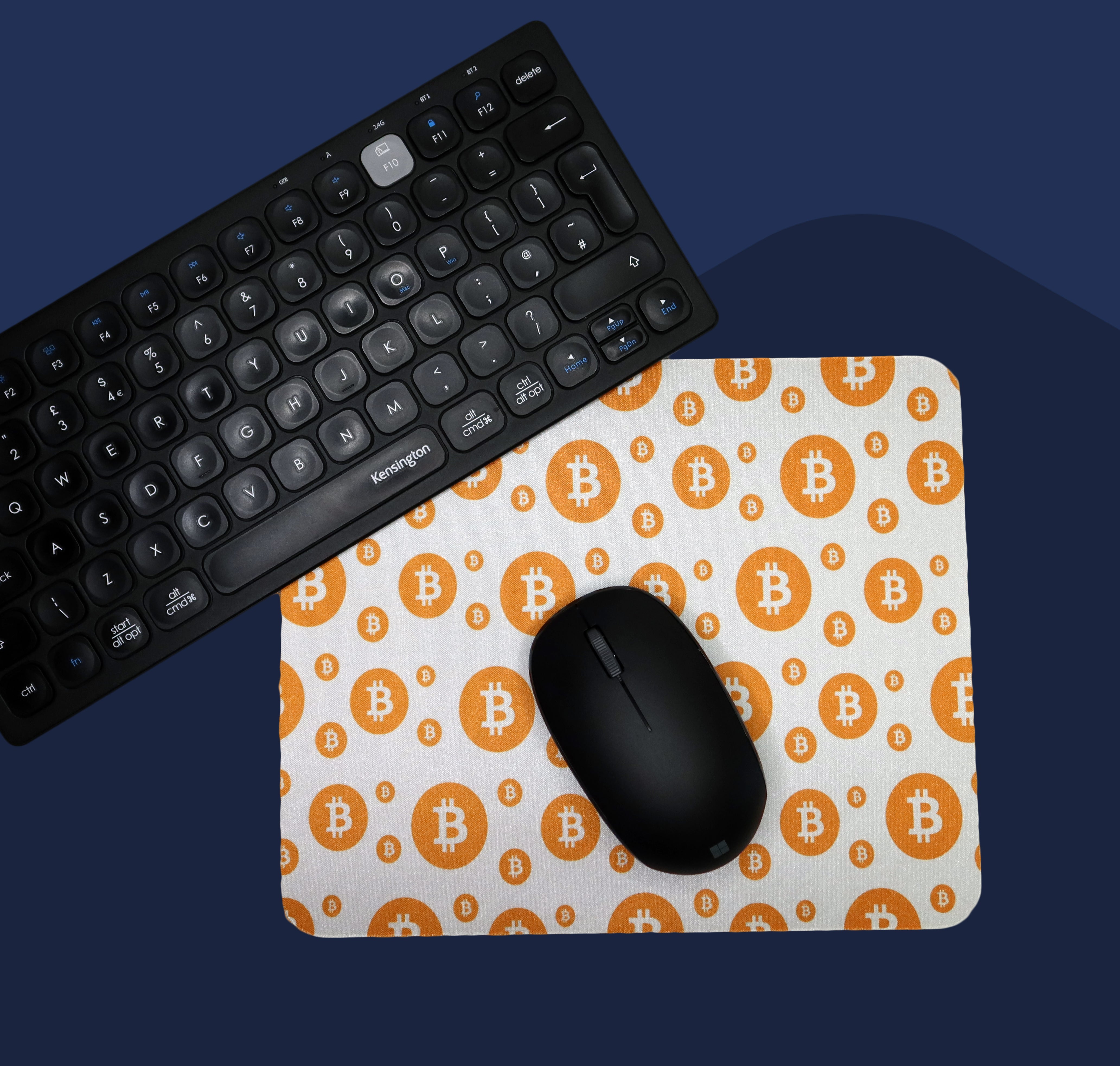 Bitcoin Mouse Mat and keyboard| Bitcoin Logo Mouse Pad zoomed out | Computer Mouse Pad white