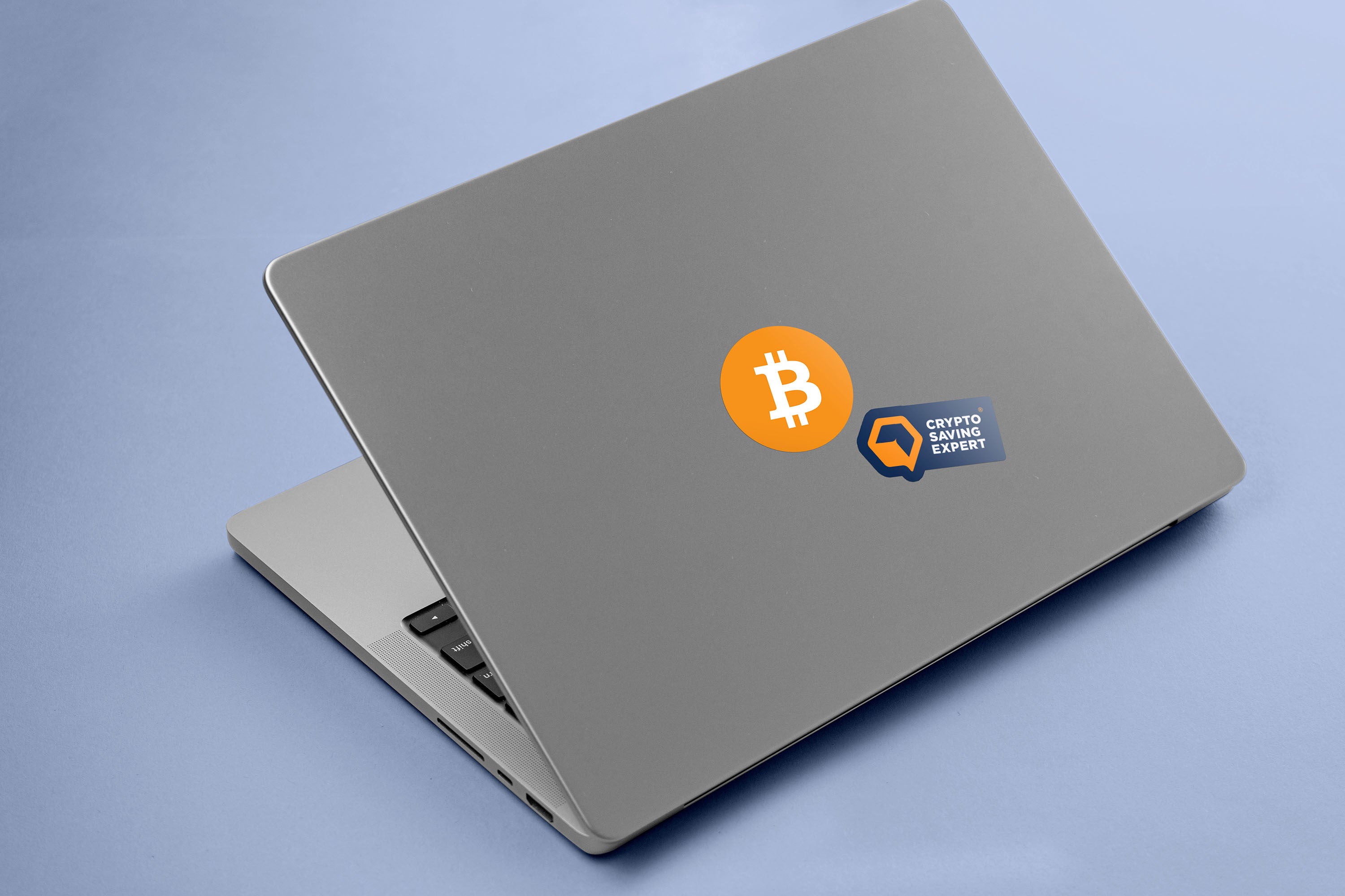 Bitcoin Logo Sticker on laptop | Bitcoin Logo Self-adhesive Sticker top | Crypto Sticker angle sticker