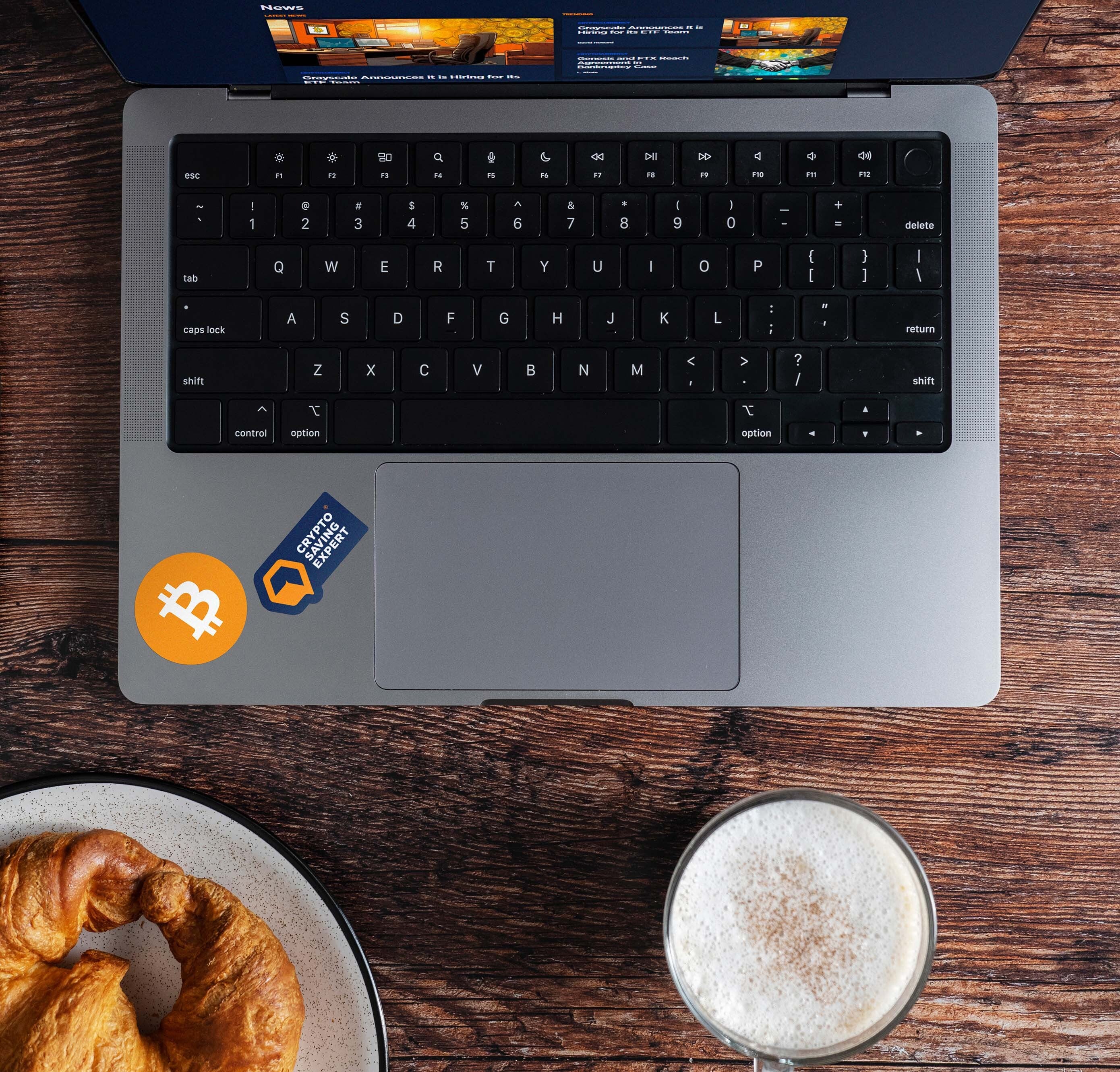 Bitcoin Logo Sticker on laptop cse sticker| Bitcoin Logo Self-adhesive Sticker top view | Crypto Sticker on laptop