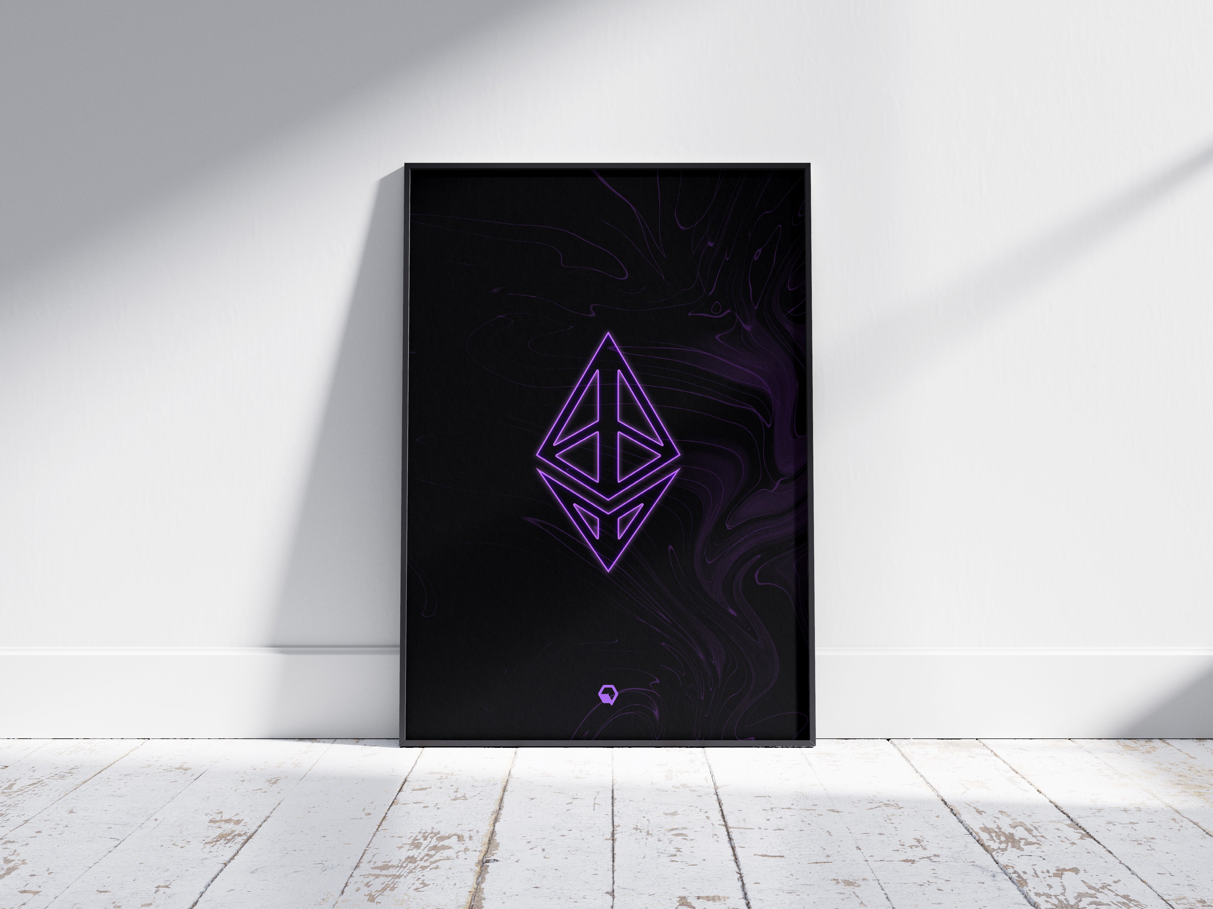 Ethereum Poster Black on wall | ETH Wall Art shot | Crypto Art front