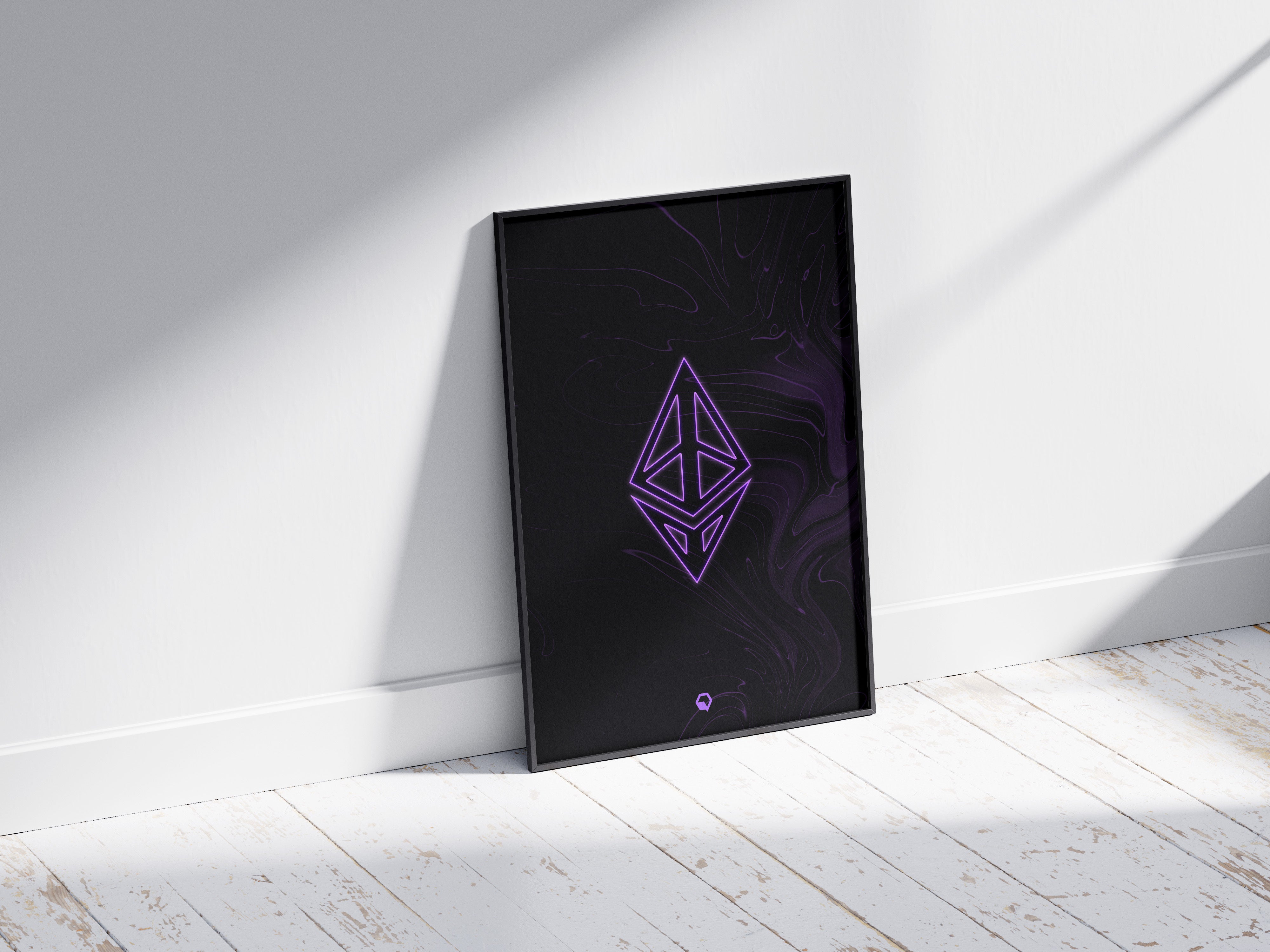 Ethereum Poster Black angle | ETH Wall Art on floor | Crypto Art leaning