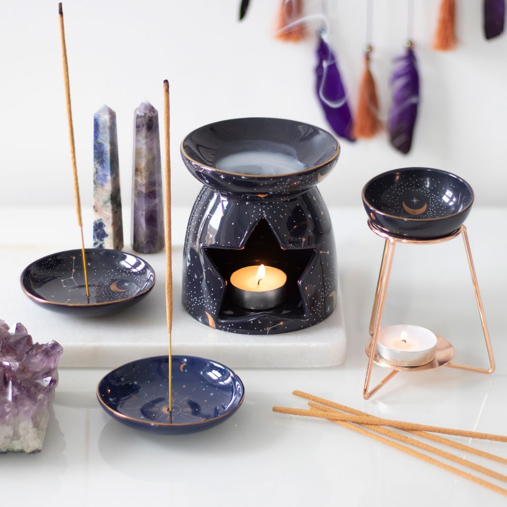 Purple Constellation Wax Burner front view | Candle Wax Warmer with tealight | Candle Oil Burner in action