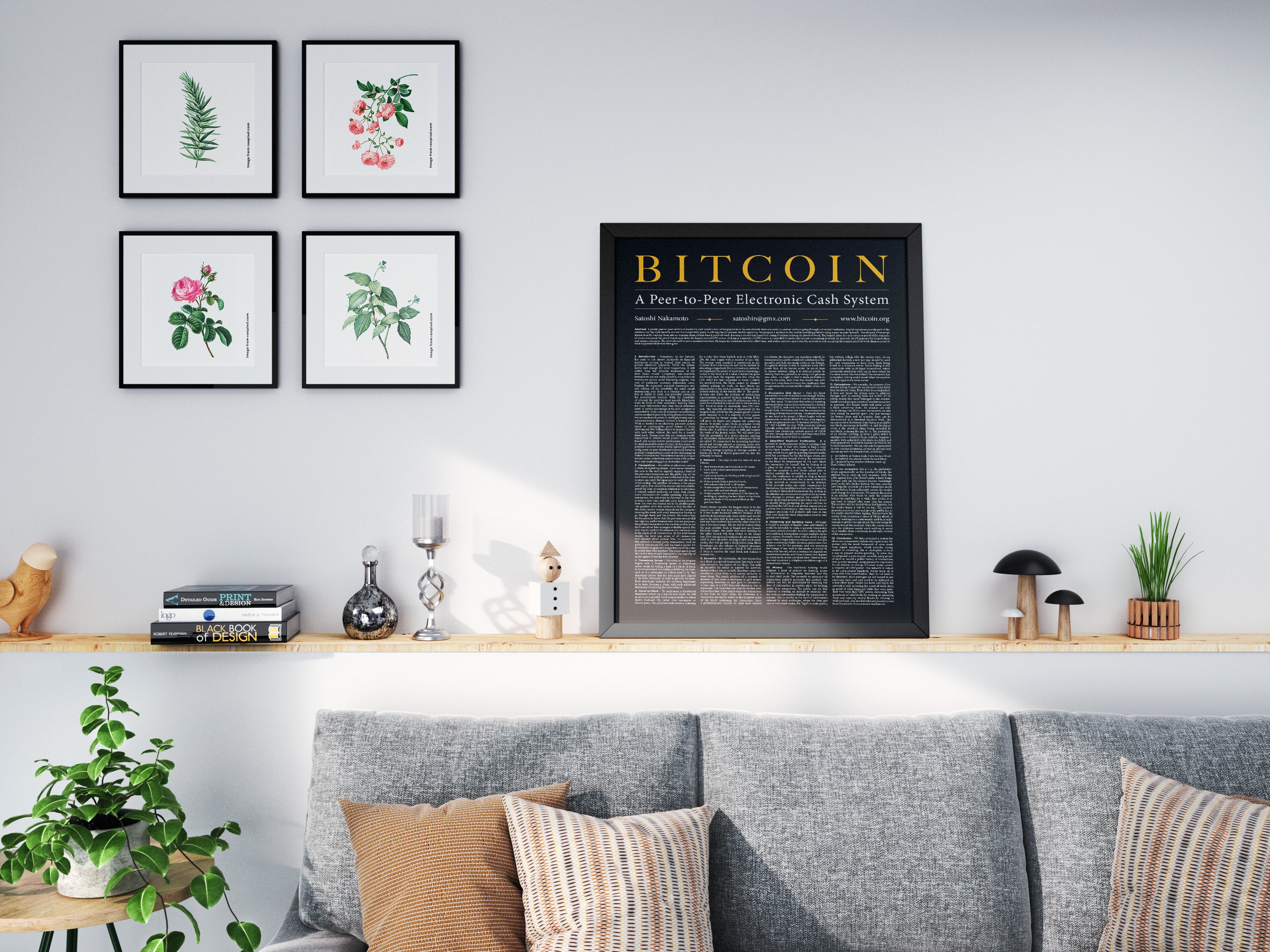 Crypto Art with shadow, Bitcoin Whitepaper Poster,  Cryptocurrency