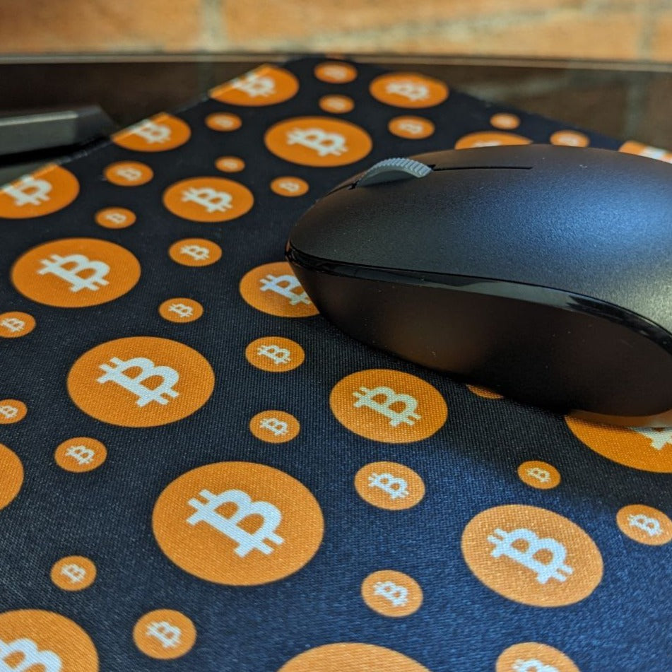 Bitcoin Mouse Mat close view | Bitcoin Logo Mouse Pad up close | Computer Mouse Pad close up