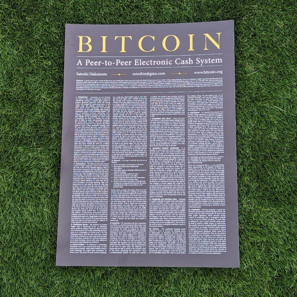 Cryptocurrency origin, Bitcoin Whitepaper Poster, crypto art full screen