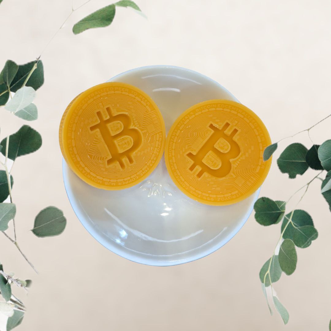 Bitcoin Wax Melt bitcoin logo | Soy Wax Melt top view | Home Fragrance face view