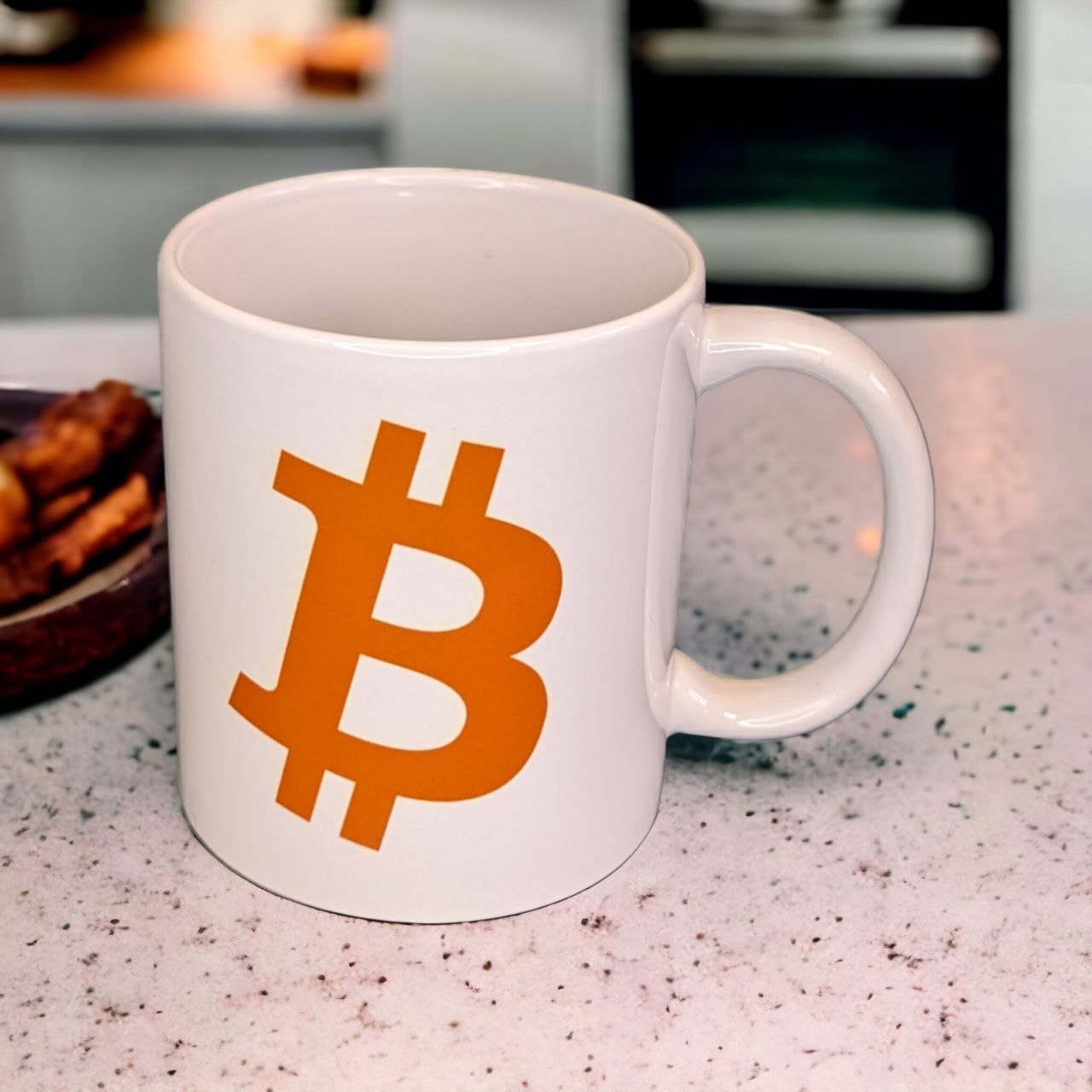 Bitcoin Mug front| CSE Mug on table | Bitcoin Coffee Mug side