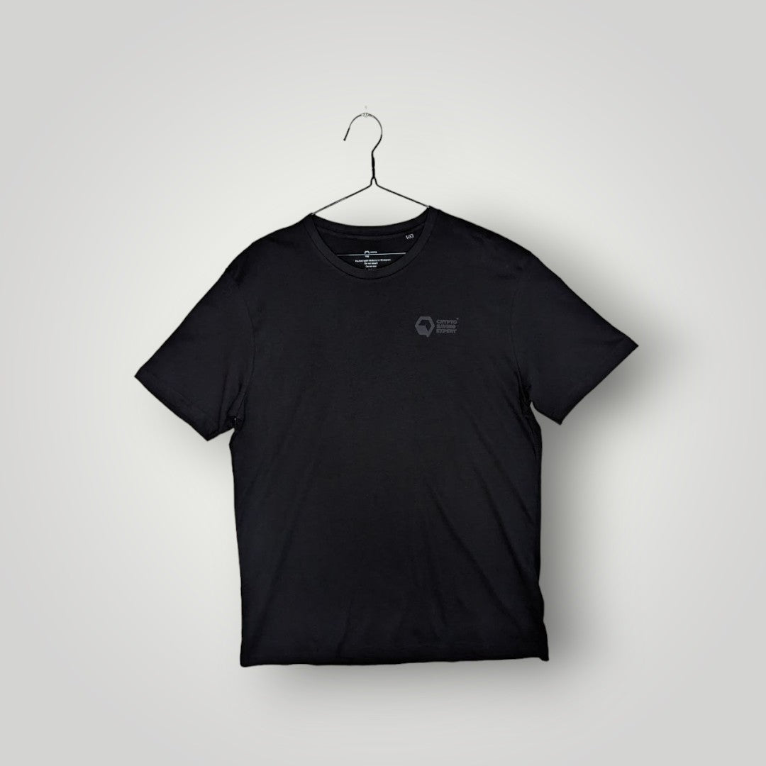 CSE Black on Black T-shirt left logo | Twin Logo T-shirt small logo | Cryptocurrency T-shirt front