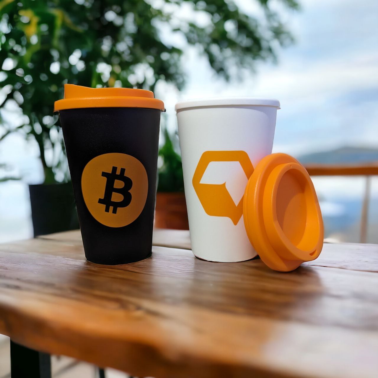 Bitcoin Coffee Cup White/Black | Americano Insulated Coffee Cup White/Black | Travel Coffee Cup White/Black