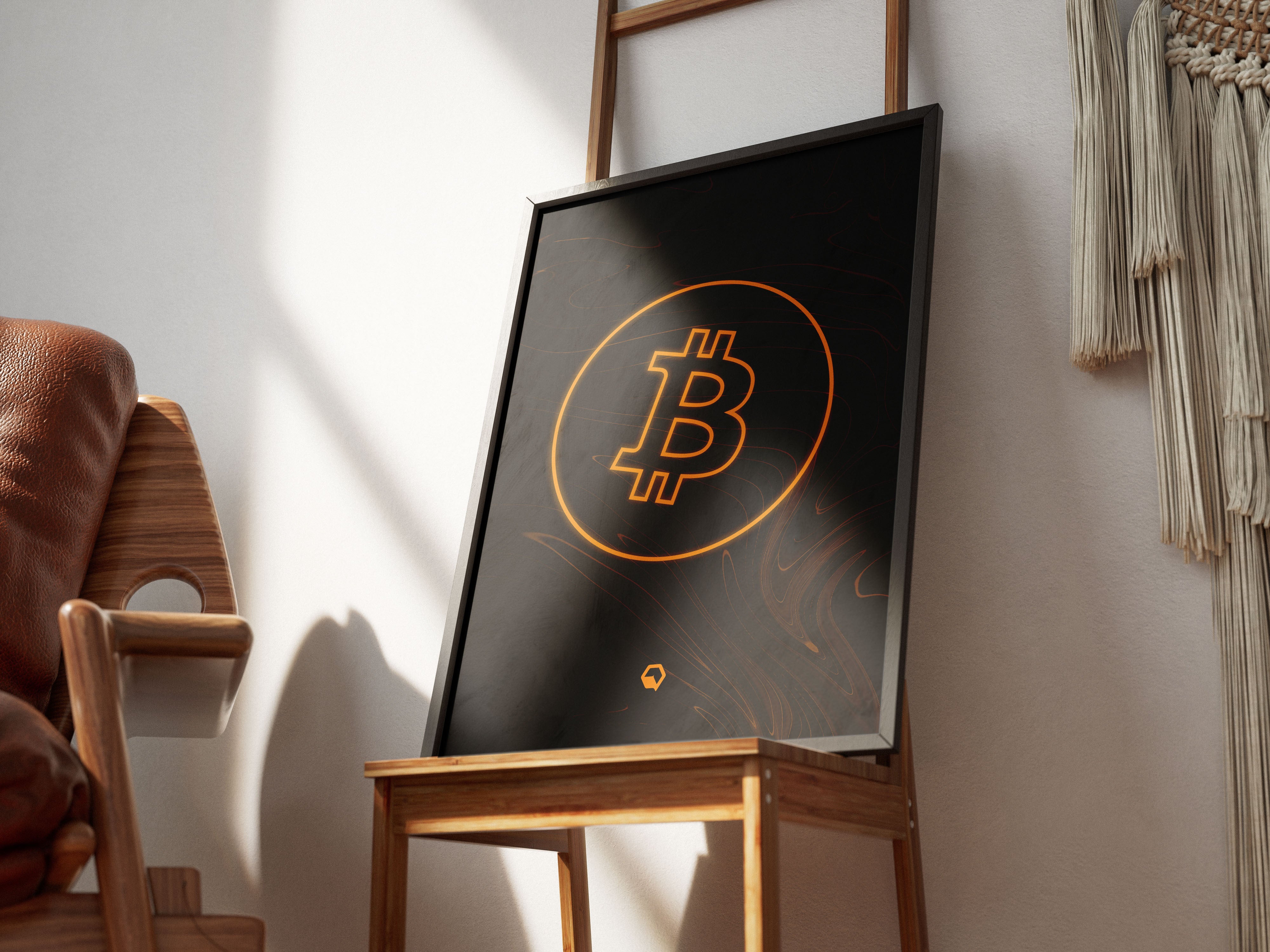 Bitcoin Logo Poster Black side | BTC Wall Art wall | Crypto Art chair